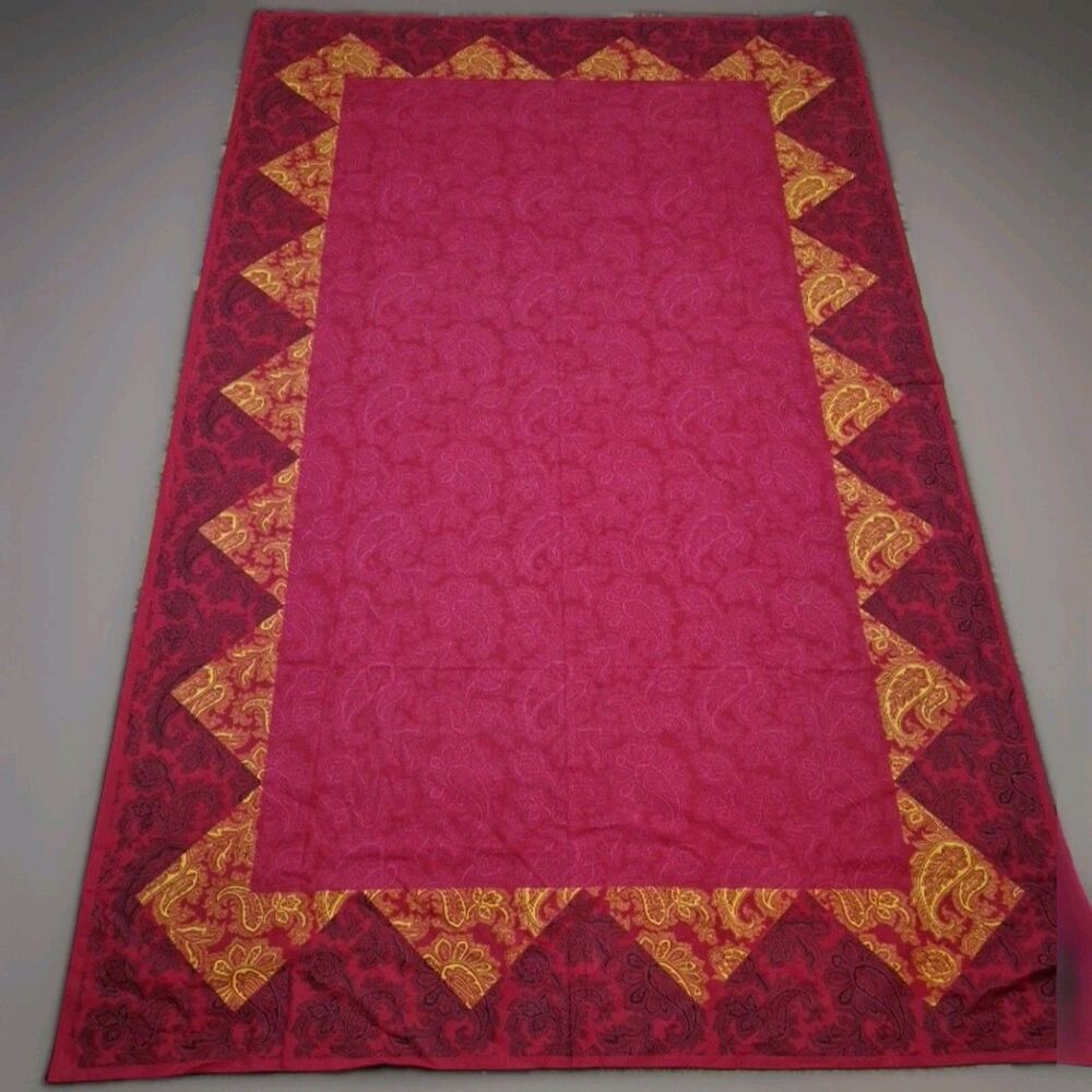 91" X 56" Vintage Vent Du Sud red damask Tablecloth rectangle fabric  maroon